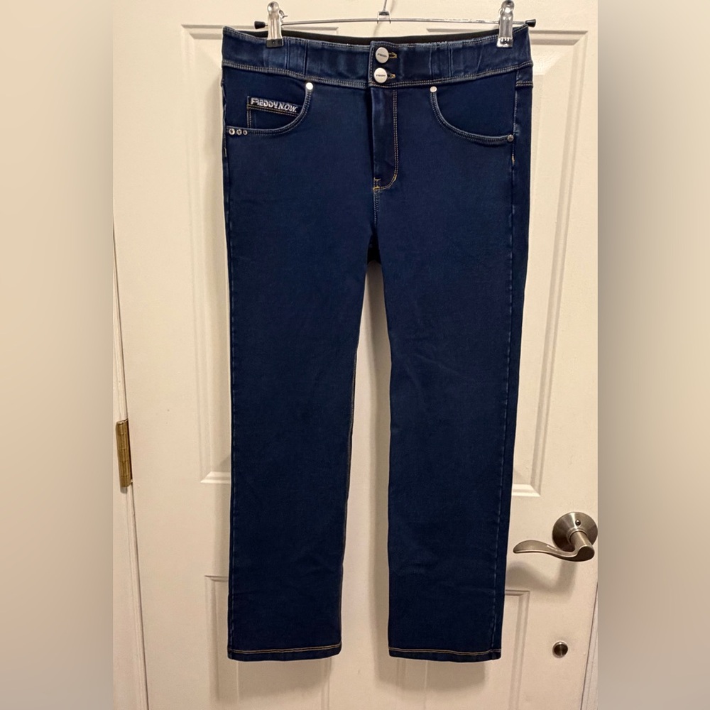 Freddy N.O.W® Denim High Waisted Kick Flare Blue & Yellow Stitching